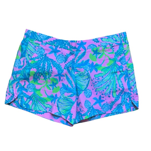 Lilly Pulitzer Pants - Lily Pulitzer Women Ocean View Shorts 5” Beach Tropical Pull On Blue Pink Small